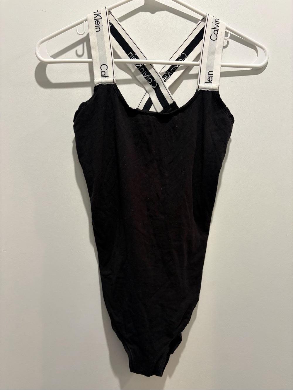 Calvin Klein Black Bodysuit with White Logo Straps